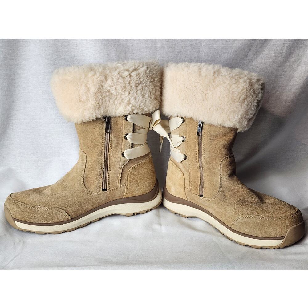 NEW UGG Ingalls Sand Beige Waterproof Leather Fur Bow Snow Boots Size 8.5 Womens - Picture 7 of 12